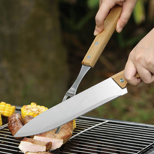 Juego de 2 Utensilios para Barbacoa de Acero Inoxidable con Mango de Madera para Exteriores, con Bolsa - Product Image 3