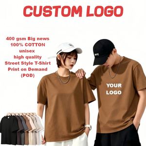 T-shirt graphique personnalisé pour homme en coton 100% 400GSM, style vintage streetwear, unisexe, manches courtes, décontracté, couleur café - Product Image 1