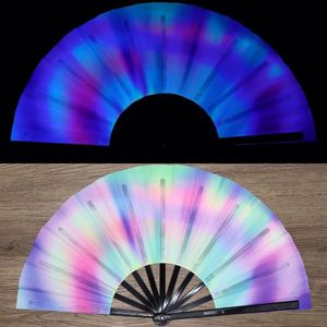 UV Glow <b>Bamboo</b> Fan for Women/Men Business Gift Painted Folk Art Design Large Rave Dance Festival Party Handheld EDC - Product Image 4