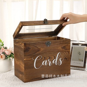 Vintage Wooden <b>Card</b> <b>Box</b> With Acrylic Lid And Lock 25cm Rectangle Storage For <b>Wedding</b> <b>Cards</b> And Gifts - Product Image 3