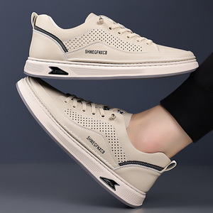 Shwegfnxcb Baskets d'été respirantes à plateforme pour hommes, chaussures décontractées blanches à bout rond, semelle souple et légère - Product Image 3