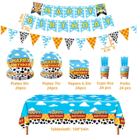 Ensemble de vaisselle jetable pour fête d'anniversaire sur le thème des dessins animés : assiettes en papier, gobelets, serviettes, nappe, couverts, bannière, drapeau, guirlande, fournitures