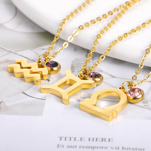 2025 <span class=keywords><strong>nuevo</strong></span> collar del zodiaco de acero inoxidable chapado en oro de 18K, collar de circón Multicolor, collar de tendencia 2025 para mujer - Product Image 3
