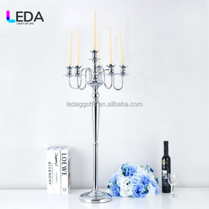 LEDA European Style Iron 5-arm Candelabra <b>Silver</b> Candle Holder Durable Wedding Banquet Centerpiece Events - Product Image 3