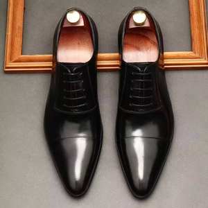 รองเท้าผู้ชายทรงหัวแหลมสไตล์อังกฤษ - หนังวัวแท้ แบบผูกเชือก ใหม่ สำหรับงานทางการ ธุรกิจ ทันสมัย - Product Image 5
