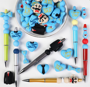 Breloques Cœur Bleu DIY pour la Fête <span class=keywords><strong>des</strong></span> Pères, Perles en Silicone 3D, Perle de Dentition Fille Noire pour Bracelet Papa et Fabrication de Stylos Perlés - Product Image 6