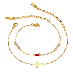 Aretas nueva moda joyería fina pulsera 18K oro Acero inoxidable impermeable circón Cruz 12 pulseras de doble capa para mujeres - Product Image 1