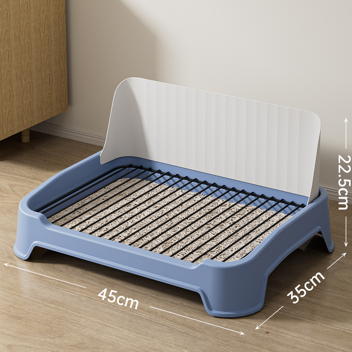 Toilette pour chien extra large de 45 cm avec panneau [bleu et blanc]