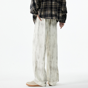 Customized logo Spring 2025 new casual pants men's American retro <b>tie</b>-dyed cool brand straight sweater pants drooping wide-leg - Product Image 3