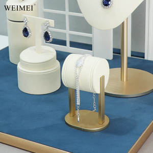 WEIMEI White Gold Trim Blue Velvet Base <b>Necklace</b> Bust Earring <b>Ring</b> Stand Bracelet Holder Luxury Window Jewelry Display Set - Product Image 5