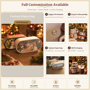 Capsule Photo Frame Music Box Oval Beech Burmese Rosewood Custom Photo Wind-Up SANKYO Movement 18-Note Musical Gift for Her Home - Product Image 2