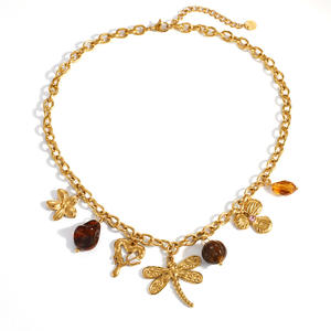 Collar con Colgante de Corazón y Flor de Libélula, Chapado en Oro de 18k, Acero de Titanio, Joyería para Fiesta, Estilo Encantador - Product Image 5