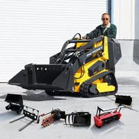 Mini-chargeuse compacte sur chenilles avec accessoires optionnels : broyeur, scie à roche, balayeuse, souffleuse à neige, tarière