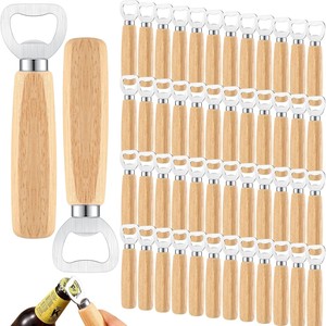 Abridor de botellas de acero inoxidable con mango de madera, paquete de 24, para abrir cerveza, refrescos y licores - Product Image 1