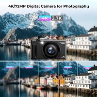 Appareil photo numérique professionnel à pointage direct 4K 72MP avec zoom 18X, mise au point automatique, vidéo, photographie, écran 2-3 pouces, carte SD, capteur CMOS, détection de sourire