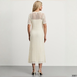 Abito Lungo in Maglia a Nido d'Ape con Maniche Corte e Collo Tondo, Elegante, Casual, Semplice, Lussuoso, Oversize, Stile <span class=keywords><strong>Sirena</strong></span> per Donne - Product Image 4
