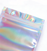 Sacs refermables en Mylar rose holographique irisé, face transparente, pochette en aluminium refermable, emballage anti-odeur, taille et épaisseur personnalisées