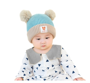 Soft Warm Baby Kids Knitting Hat Cotton Beanie Hat With Big Pompom Hat - Product Image 1
