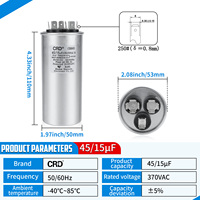 Condensateur CRD CBB65 45+15uF 370V à boîtier en aluminium, type à broches, pour démarrage de moteur, fonctionnement de compresseur, réfrigérateur, climatiseur