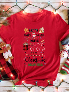 Ropa Venta directa de fábrica Estilo navideño Moda de verano y ocio Familia de <span class=keywords><strong>mujer</strong></span> <span class=keywords><strong>Camiseta</strong></span> de manga corta con cuello redondo - Product Image 1