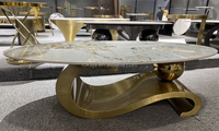 Ensemble de tables basses de luxe avec base en forme de boule dorée, plateau en marbre et structure en acier inoxydable, table de salon