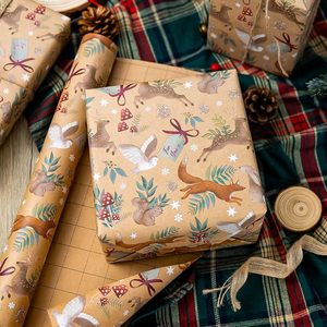 Christmas Animals Kraft <b>Wrapping</b> <b>Paper</b> 17 In X 32.8 Ft Brown Holiday Gift Wrap - Product Image 2
