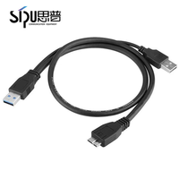 Kabel Hard Drive Eksternal Mobile USB 3.0 Micro-B SIPU 2026 Baru, Kabel Data USB Dua Sisi dengan Catu Daya Tambahan 0.5m 1m