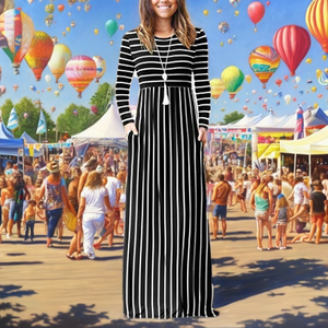 Robe longue décontractée pour femmes avec manches longues été Sexy imprimé rayé taille naturelle-Logo avant écologique pour l'automne - Product Image 3