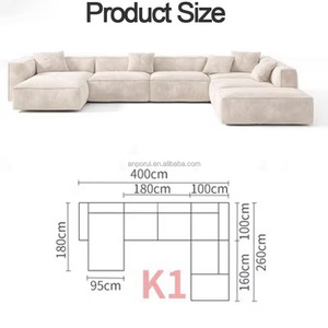 Juego de Sofás Modulares Italianos - Sofá Esquinero Tapizado <span class=keywords><strong>en</strong></span> Tela de Pana con Esponja - Sofá Moderno de Lujo para Sala de Estar sin Marco - Product Image 3