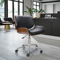 Chaise de bureau moderne en bois courbé noyer, revêtement en cuir PU noir, hauteur réglable, pivotante, pour bureau à domicile et travail sur ordinateur