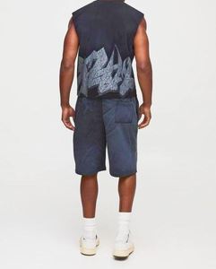 Conjunto de Camiseta sin Mangas y Pantalones Cortos Holgados con Estampado de Grafiti, Transpirable, Casual, Lavado al Ácido, Estilo Deportivo de Verano - Product Image 4