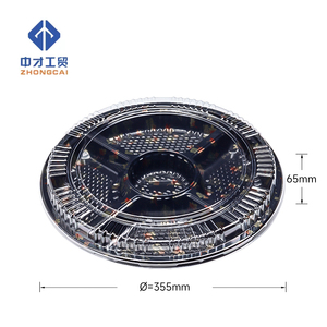 Diameter 35cm Sushi Tray Waterproof and oil-resistant Plastic Sushi Tray Black Base Round Compartment Sushi Tray