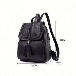 Wholesale New <b>Cheap</b> PU Zipper Waterproof Fashion College <b>Backpack</b> with Tassel Black for Women School Bag 20-35L Capacity - Product Image 2