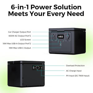 Générateur solaire portable S03pro léger pour l'extérieur, 600W 512Wh, charge rapide, LiFePO4, avec fonction UPS - Product Image 3