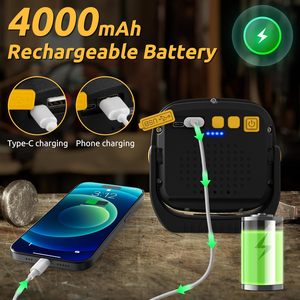 Lampe de travail magnétique rechargeable à LED avec support, 18 modes, 1200LM, super lumineuse, portable, lampe de travail USB WADE-JS081 pour R - Product Image 4