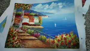 Toptan modern stil ultra düşük fiyat saf tuval santopainting sahil yağlıboya