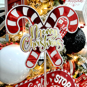 ท็อปเปอร์เค้กคริสต์มาสอะคริลิค รูปน้ำตาลและขนมหวาน ตกแต่งด้วยไม้เท้าหวานๆ สำหรับงานปาร์ตี้วันหยุด - Product Image 2