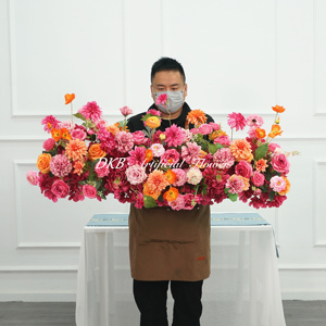 Thiết Kế Mới Phổ Biến Nhân Tạo Hoa Runner Chất Lượng Cao 60Cm-200Cm Màu Hồng Lụa Rose Flower Runner Bàn Đám Cưới - Product Image 1