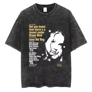 เสื้อยืดลายวินเทจสไตล์ฮาราจูกุสำหรับผู้ชาย ยี่ห้อ <span class=keywords><strong>Lana</strong></span> <span class=keywords><strong>Del</strong></span> <span class=keywords><strong>Rey</strong></span> ยุค 90s ทรงหลวม ผ้าฝ้ายแท้ แขนสั้น ดีไซน์ขาดๆ เท่ๆ ทันสมัย - Product Image 2