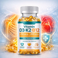 Capsules de Vitamine D3 K2 B12, Formule Haute Puissance, Complément Nutritionnel Quotidien pour le Bien-être, Soutien à la Santé des Os et des Muscles