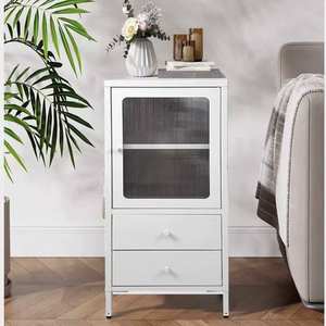 Cassettiera Moderna <span class=keywords><strong>in</strong></span> Acciaio/Metallo Bianco con Ante <span class=keywords><strong>in</strong></span> <span class=keywords><strong>Vetro</strong></span> Temperato, Grande Capacità, Credenza per Soggiorno (2 Cassetti) - Product Image 3