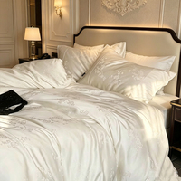 Ensemble de literie 60 pièces avec quatre éléments, housse de couette jacquard style été, ensemble de draps en soie glacée couleur nude