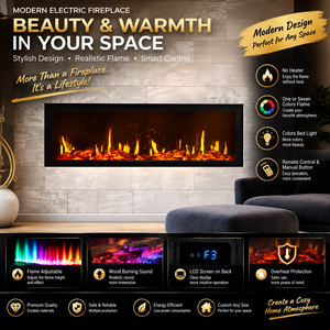 Electric <strong>Fireplace</strong> Heater Mirror Back Steel Remote Control Insert 1500W for Living Room Hotels Villas Apartments US <strong>UK</strong> - Product Image 1
