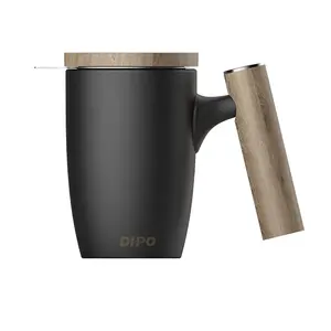 Товар в наличии, матовая черная керамическая кружка для чая с ситечком и бамбуковой ручкой и крышкой