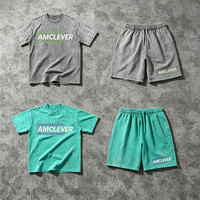 Ensembles de shorts délavés à l'acide unisexes ALCLEVER, t-shirt et short surdimensionnés 100% coton pour hommes, streetwear, impression DTG DTF Puff, OEM