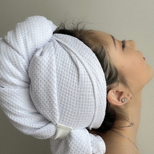 Luxe Microfiber Hair Towel Wrap Waffle ligero Toalla de secado de <span class=keywords><strong>cabello</strong></span> Frizz Free Absorbente Dry Hair Turban - Product Image 3