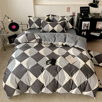 Parure de lit florale en coton doux 4 pièces, housse de couette imprimée, drap plat, taies d'oreiller, linge de lit respirant pour la maison