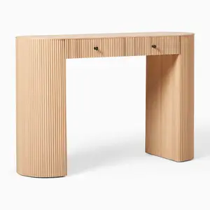 Defaico Oak Veneer Over Engineered Wood Top Console Table With Drawers in Blonde