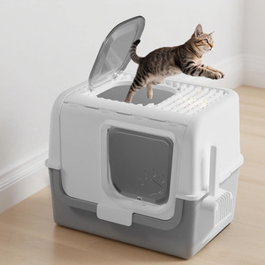 Caja de arena para gatos extra grande con tapa abatible y pala, para gatos adultos, diseño cerrado, a prueba de olores, rectangular, material PP - Product Image 2