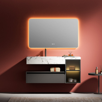Vasque en dalle de roche moderne personnalisable, miroir intelligent en acier inoxydable, résistant à l'eau, écologique, meuble-lavabo mural pour salle de bain